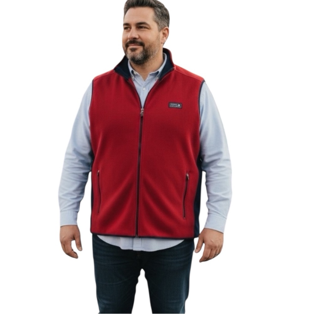 Brooks Brothers Fleece Vest, Men’s, Color Red & Navy, Size 4XL